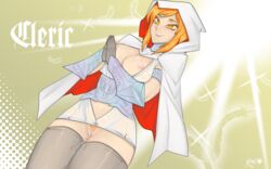 armor cleric female female_only hood hypnosis mind_control orange_eyes orange_hair original praying priestess rol_(artist) smiling solo thigh_highs