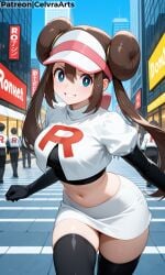 1girl ai_generated corrupted corruption pokemon pokemon_bw rosa_(pokemon) team_rocket team_rocket_uniform
