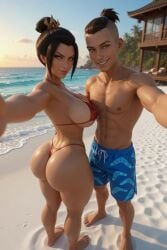 1boy 1boy1girl 1girl 1girl1boy 1girls 3d ai_edit ai_generated aistuffo armpits avatar_the_last_airbender azula beach big_ass big_breasts bikini bikini_bottom bikini_top black_hair brunette fire_nation large_ass large_breasts nickelodeon outdoors public selfie selfie_pose sokka sunset swim_trunks thick_thighs water_tribe waves wide_hips