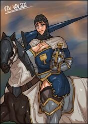 1girls 2d big_breasts breasts bretonnia female grail_knight knight lance light-skinned_female light_skin png riding_horse tagme thick_thighs vinvansen warhammer_(franchise) warhammer_fantasy