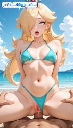 1boy 1girls 2026 ai_assisted ai_generated anime aqua_bikini beach bikini blue_sky clothing_aside cloud cock cowgirl_pose cowgirl_position crown dick earrings female_genitalia genitals hair_over_one_eye hetero hi_res high_quality high_resolution highres legs_apart long_hair love_making mario_(series) navel nintendo outdoors patreon patreon_username penetration penis pov princess_rosalina pussy rosalina sex sexual_intercourse sky skypassion solo_focus spread_legs stable_diffusion straddling super_mario_bros. super_mario_galaxy swimsuit uncensored uncensored_pussy uncensored_vagina vaginal water watermark woman_on_top