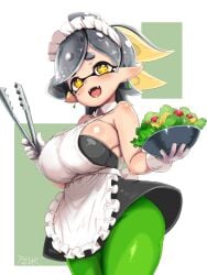 1girls apron big_breasts breasts earrings female female_only food huge_breasts inkling inkling_girl large_breasts marie_(splatoon) nintendo pointy_ears short_hair solo solo_female solo_focus splatoon splatoon_(series) t2ukmyjm tentacle_hair thighs two-tone_hair