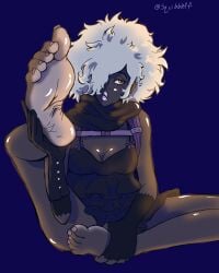 1girl afro barefoot big_feet chocolate_girl countershade_feet dark-skinned_female dark_skin ebony ebony_female feet foot_fetish huge_feet no_more_heroes shinobu_jacobs soles very_dark_skin