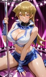 1girl ai_generated alexis_rhodes flirting flirting_with_viewer pole_dancing sexy sexy_female sexy_pose stripper stripper_pole yu-gi-oh!