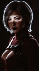 3d ada_wong ada_wong_(adriana) artist_request asian asian_female bangs black_hair black_lipstick brown_eyes cleavage cleavage_cutout cleavage_window gorgeous gorgeous_female lipstick looking_at_viewer medium_breasts red_dress resident_evil resident_evil_4 resident_evil_4_remake seductive seductive_look shadow video_game_character wolf_cut