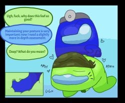 2boys among_us among_us_(series) among_us_blue anal_fingering crewmate_(among_us) dialogue duo english_text fingering fingering_ass gay innersloth internal internal_view lime_(among_us) moaning penis text