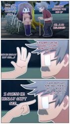 1boy 1boy1girl 1girls big_breasts blind breasts comic comic_page comic_panel dark_hair deirdre_(necryzz) dialogue night nude nude_female oc older_male original_character public public_nudity pussy zukafu_shimoto