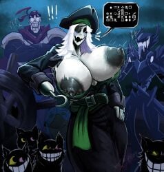 1boy 2girls alternate_breast_size areolae bouncing_breasts breasts breasts_bigger_than_head breasts_popping_out bursting_breasts deltarune dess_holiday dialogue fat4survival fem_gaster friend_(deltarune) gaster genderbend genderswap genderswap_(mtf) green_clothing hook_hand horny horny2death hyper_breasts lactating lactation muscular_male nipple_slip nipples papyrus pirate pirate_girl pirate_hat roaring_knight shades shocked surprised sweat thick_thighs tongue undertale undertale_(series) waldrobe_malfunction wardrobe_malfunction wingdings_text