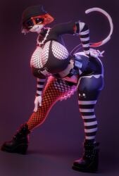 2026 3d_(artwork) absurd_res anthro areola arm_warmers armwear belt big_breasts black_body black_boots black_bottomwear black_clothing black_footwear black_fur black_shorts bom39_(modeler) boots bottomwear breasts calico_cat clothed clothed_anthro clothed_female clothing collar digital_media_(artwork) domestic_cat ear_piercing ear_ring epic_games eyelashes felid feline felis female fishnet_clothing fishnet_legwear fishnet_topwear footwear fortnite fur hi_res huge_breasts leaning leaning_forward legwear long_eyelashes mammal meow_skulls multicolored_body multicolored_fur orange_body orange_fur pattern_arm_warmers pattern_armwear pattern_clothing pattern_legwear pattern_thigh_highs piercing pink_areola ring_piercing shoes shorts shrug_(clothing) skindentation solo striped_arm_warmers striped_armwear striped_clothing striped_legwear striped_thigh_highs stripes tail thick_thighs thigh_highs topwear vllrukkin wedge_(footwear) white_body white_fur yellow_eyes