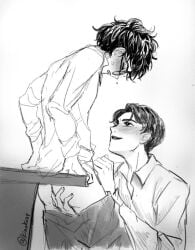 2026 2boys ass between_legs black_and_white blush blush_lines blushing butt circular_glasses closed_eyes cocky cocky_smile collared_shirt confident dark_hair dominant dominant_male gay gay_male gay_sex glasses grabbing grabbing_desk hand_on_ass hand_on_penis handjob harry_james_potter harry_potter human kinokozy looking_at_partner looking_down looking_pleasured looking_up male male/male male_only messy_hair mischievous_smile monochrome mostly_clothed open_eyes pale_skin pants pants_down sketchy smug smug_face submissive submissive_male sweating tom_riddle yaoi