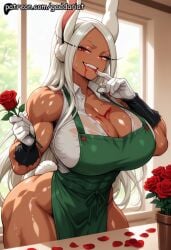 1girl abd ai_generated bokeh_background boku_no_hero_academia boku_no_kokoro_no_yabai_yatsu bunny bunny_costume bunny_ear bunny_girl bunny_tail close-up curvy dark-skinned_female dark_skin elbow_gloves gaddariat gloves half-closed_eyes holding_rose huge_breasts long_hair mirko miruko muscular muscular_female my_hero_academia my_hero_academia:_two_heroes my_hero_academia_(finale) patreon rabbit rabbit_ears rabbit_girl rabbit_tail red_eyes rumi_usagiyama slim_waist thighs toned toned_female upper_body usagiyama_rumi white_hair