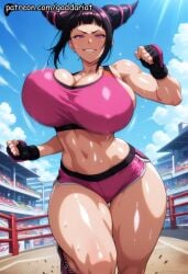 1girl abs ai_generated arms_bound bdsm biting_lip blush bokeh_background bondage breast_focus breasts chest_harness close-up cups curvy deep_blush extreme_close-up gaddariat gritted_teeth han_juri heavy_blush huge_breasts intense_blush juri_han large_breasts muscular muscular_female patreon rope_bondage shibari slim_waist strained_expression street_fighter street_fighter_6 street_fighter_alpha street_fighter_iii street_fighter_iv street_fighter_v suction sweaty_skin thick_thighs voluptuous
