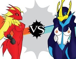 anthro blaziken breasts color empoleon female female_only interspecies ivanks multiple_females multiple_girls nipples nude pokemon pokemon_(species) standing tagme