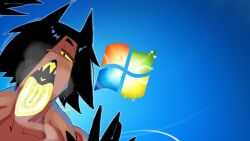 1female heart looking_at_viewer microsoft microsoft_windows muscles open_mouth tongue_out toonguy100 wallpaper werewolf windows_7 wolf_ears yellow_eyes