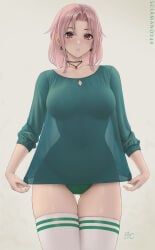 1girl 1girls anime_style big_breasts blush blushing blushing_at_viewer chloe_(sciamano240) light-skinned_female light_skin long_hair looking_at_viewer mirco_cabbia oc original_character pink_eyes pink_hair sciamano240 smile smiling smiling_at_viewer solo