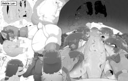1boy fellatio goblin goblin_female green_skin human_male interspecies interspecies_sex monster monster_girl multiple_girls penis shinolara shortstack