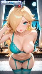 1girls 2026 ai_assisted ai_generated anime bed blonde_hair boobs breasts bust crown curtains earrings garter_belt garter_straps hair_over_one_eye hi_res high_quality high_resolution highres indoors jewelry long_hair mario_(series) moonlight navel night night_sky nintendo nipples open_window patreon patreon_username princess_rosalina rosalina sky skypassion solo stable_diffusion star_earrings super_mario_bros. super_mario_galaxy tits uncensored_nipples watermark window windowsill