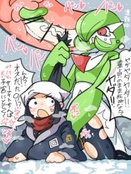 1boy 1girl akari_(pokemon) alternate_breast_size_(larger) bar_censor black_hair blush breast_press breasts breath censored clothed_sex colored_skin commentary_request crying crying_with_eyes_open deep_penetration gardevoir grabbing_another's_hair grabbing_from_behind green_hair green_skin headscarf heart hetero holding_another's_hair huge_breasts interspecies large_penis long_hair looking_back multicolored_skin open_mouth outdoors penis pointless_censoring pokemon pokemon_(creature) pokemon_legends:_arceus pokephilia red_eyes red_scarf sakana_2-gou scarf sex sex_from_behind snow sound_effects speech_bubble surprised tears thought_bubble top-down_bottom-up torn_clothes translation_request two-tone_skin vaginal veins veiny_penis white_skin x-ray