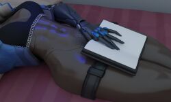 1girl 3d book covering_crotch dark-skinned_female dark_skin ebony ebony_female gilf overwatch pubes sojourn_(overwatch)