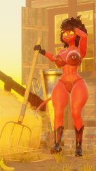 1girls 3d 3d_(artwork) abs areola areolae armpits artist_logo artist_name barn big_breasts big_thighs black_hair blender boobs boots demon demon_girl demon_horns demon_tail evening farm farm_girl farmer farmgirl female female_focus female_only furry furry_female furry_only gloves gold_jewelry grass hay helluva_boss high_resolution highres imp lingerie millie_(helluva_boss) muffintop20 nipple_piercing outdoors outside partially_clothed pitchfork pussy red_body red_eyes see-through_bra see-through_clothes see-through_clothing see-through_panties see-through_top self_upload sky smile spindlehorse_toons sweat sweatdrop sweating sweaty sweaty_body vivziepop watermark yellow_sclera
