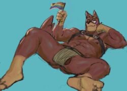 abs anthro anus armpit_hair australian_cattle_dog ball_slip balls barefoot bedroom_eyes blue_background bluey_(series) body_hair bodypaint bulge canid canine canis cattledog clothed clothing domestic_dog erection eyebrows face_paint feet flag flag_(object) fur genitals harness head_tuft herding_dog holding_flag holding_object humanoid_feet jockstrap jockstrap_only lgbt_pride lgbt_pride_month looking_at_viewer male mammal muscular muscular_anthro muscular_male narrowed_eyes nipples nude_anthro nude_male on_ground partially_clothed pastoral_dog plantigrade pride_color_flag pride_colors pubes raised_eyebrows red_body red_fur rusty's_dad_(bluey) sagingbarko seducing_viewer seductive simple_background smile smiling_at_viewer smirk smirking_at_viewer solo spread_legs spreading stubble tail tenting topless tuft underwear underwear_only