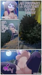 big_breasts blush breasts comic comic_page deirdre_(necryzz) hiding night nipples nude nude_female oc original_character point_of_view public public_nudity pussy spread_legs text zukafu_shimoto