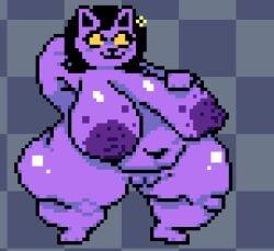1girls anthro areolae barefoot big_breasts black_hair breasts catty_(undertale) completely_nude completely_nude_female feline female female_only full_body kazzartdraw looking_to_the_side naked naked_female nipples nude nude_female pixel_art pussy smile solo solo_female undertale