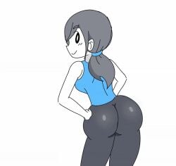 1girls animated ass bare_shoulders black_eyes black_hair breasts capri_pants colored_skin female from_behind gif grey_hair hands_on_own_hips long_hair looking_at_viewer looking_back medium_breasts pants ponytail shaking_ass simple_background skin_tight smile solo spandex tank_top white_skin wii_fit wii_fit_trainer wii_fit_trainer_(female)