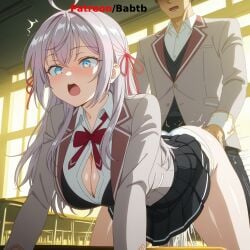 1girls accurate_art_style after_sex ai_generated alisa_mikhailovna_kujou anus ass babtb bare_shoulders big_ass big_breasts black_hair blush breasts cleavage clothed female hetero_sex hi_res long_hair looking_at_viewer nipples pussy roshidere sex straight thick_thighs tokidoki_bosotto_russian_de_dereru_tonari_no_alya-san uncensored vaginal_penetration wide_hips