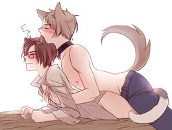 2boys austria_(hetalia) axis_powers_hetalia cat_boy cat_ears cat_tail catboy clothed_sex collar dog_boy dog_ears dog_tail doggy_style gay gilbert_weillschmidt male male_only partially_clothed prussia_(hetalia) roderich_edelstein tagme tail yaoi