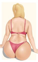 1girls ahsern19552 alternate_version_available ass ass_focus back back_view big_ass blonde_hair bottomwear bra breasts female female_only hair huge_ass mature mature_female mature_woman milf naruto naruto_(series) panties pink_bra pink_panties solo solo_female topwear tsunade underwear