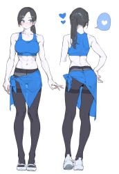 1girls abs ai_generated ass bare_shoulders black_hair black_pantyhose blue_sports_bra blush bra breasts clothing colored_skin crop_top eatsleep1111 female full_body grey_eyes hand_on_own_hip long_hair midriff multiple_views muscular_female navel pale_skin panties panties_under_pantyhose pantyhose ponytail sarong shoes simple_background sneakers spoken_heart sports_bra standing thighband_pantyhose toned underwear white_background white_footwear white_skin wii_fit wii_fit_trainer wii_fit_trainer_(female)