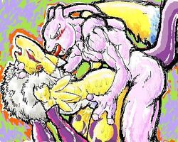 ambiguous_penetration anthro blush breasts color crossover digimon drawn female furry furry_only licking male mariano mewtwo pokemon pokemon_(species) renamon sex straight straight_hair tongue