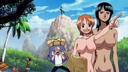 artist_request breasts female female_focus male nami nami_(one_piece) nico_robin nude nude_filter one_piece photoshop pre-timeskip straight_hair