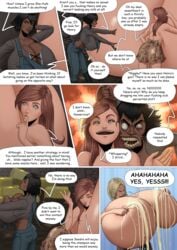 2girls breasts carol_(mangrowing) comic comic_page dialogue did_you_say_moo? english_dialogue english_text farm farmgirl female gigantic_breasts huge_breasts hyper_breasts lactation mangrowing naiara_(mangrowing) sandra_(mangrowing) text