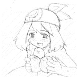 animated blush breasts copo_deluxe female human human_only large_breasts lowres male may_(pokemon) monochrome monochrome_bandana paizuri penis pokemon pokemon_rse smile straight straight_hair titfuck titjob uncensored