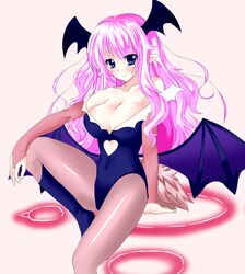 1girls artist_request baka_to_test_to_shoukanjuu big_breasts blush breasts cleavage cosplay darkstalkers female female_only himeji_mizuki large_breasts morrigan_aensland_(cosplay) pink_hair purple_hair smile succubus wings