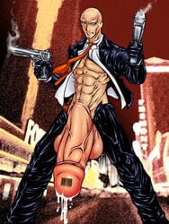 1male abs agent_47 assassin bald cum cum_drip gun hitman huge_cock hyper_balls hyper_genitalia hyper_penis hyper_testicles male muscular muscular_male pants_undone shaved_head shirt_open shirt_unbuttoned suit tagme tattoo_on_penis tie unzipped unzipped_pants veiny_penis