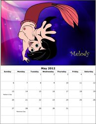 1girls 2011 2012 black_hair calendar_(medium) col_kink disney may_(month) melody melody_(disney) mermaid mermaid_tail nipples no_bra straight_hair tagme the_little_mermaid the_little_mermaid_ii:_return_to_the_sea topless