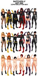 3d 6+girls 6girls abs asian barbara_gordon batgirl batgirl_(cassandra_cain) batman_(series) batwoman black_canary black_hair blonde_hair cassandra_cain casual catwoman clothing dc dc_comics dinah_lance footwear green_arrow_(series) human huntress_(dc) kate_kane multiple_girls petercotton pubic_hair red_hair selina_kyle take_your_pick