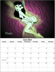 2012 calendar_(medium) col_kink disney disney_channel female female_only green_skin human june june_(month) kim_possible miss_go nipples panties_pull shego solo straight_hair stripping traced