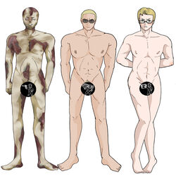 3boys arcade_gannon censored craig_boone fallout fallout_new_vegas ghoul_(fallout) male male_only multiple_boys nude pubic_hair raul_tejada take_your_pick vault_boy_logo