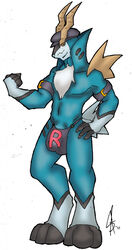 anthro cobalion color male male_only pokemon solo standing tagme topless