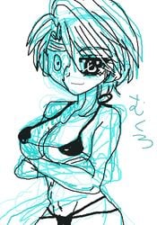 1girls bikini breasts female headband humanoid large_breasts monochrome mukuro pointy_chin short_hair shounen_jump sketch solo tagme yu_yu_hakusho