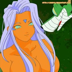 animated crossover disney female feral hypnosis jimryu kaa kaa_eyes long_hair medium_breasts mind_control no_bra oh_my_goddess! snake the_jungle_book urd white_hair