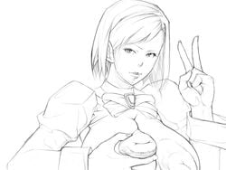 1girls ace_attorney artist_request breasts capcom franziska_von_karma gyakuten_saiban huge_breasts inverted_nipples karuma_mei monochrome nipples v