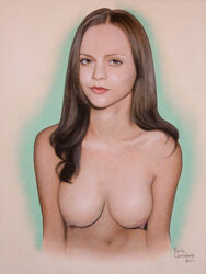 breasts brown_hair celebrity christina_ricci detailed ernie_centofanti female female_only front_view human nipples nude real_person realistic solo tagme