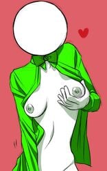 1girls bottomless bowtie breast_grab breasts clothes color doc_scratch female female_only front_view heart homestuck ms_paint_adventures nipples no_face open_clothes pink_background red_background rule_63 solo white_skin