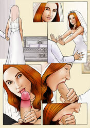 1boy 1girls amy_pond bridal_veil bride comic companion_(doctor_who) doctor_who extro fellatio female penis penis_lick rory_williams straight tagme wedding_dress wedding_veil