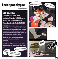 absurd_res annelid bondage bovid canid canine caprine comic comic_book comic_panel dialogue fox goat hi_res latex leech mammal metric_units png rubberjett sequence typo